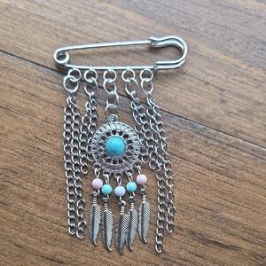 Hand Crafted Silver and Turquoise Boho Brooch